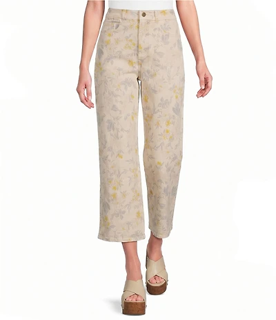Dear John Audrey Twill Print Wide Leg High Rise Crop Length Jeans