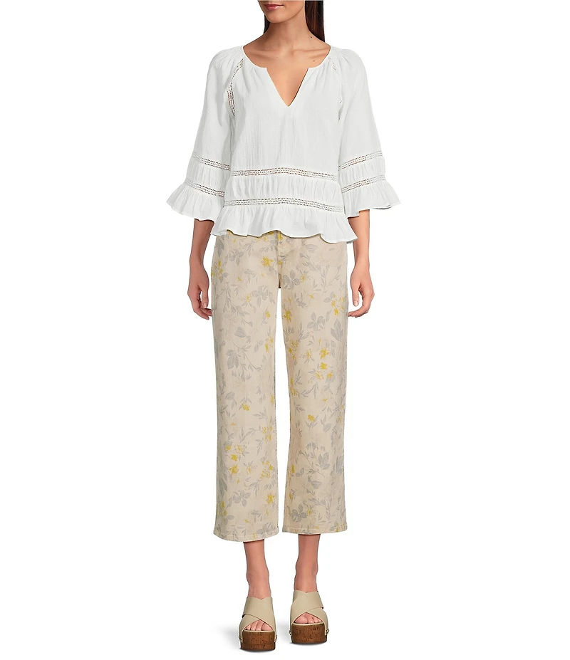 Dear John Audrey Twill Print Wide Leg High Rise Crop Length Jeans