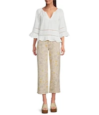 Dear John Audrey Twill Print Wide Leg High Rise Crop Length Jeans