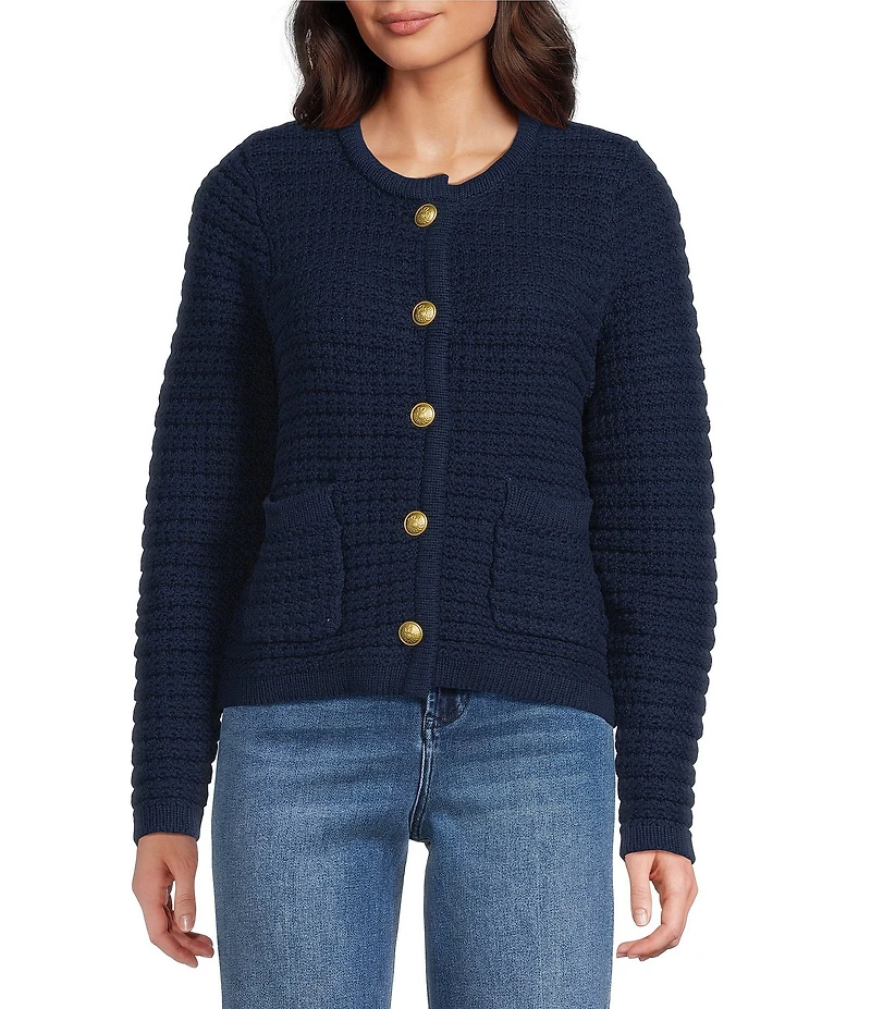 Dear John Cambria Round Neck Long Sleeve Button Front Sweater
