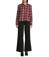 Dear John Chatra Plaid Woven Ruffled Crew Neck Long Sleeve Shirt