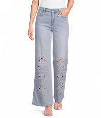 Dear John Fiona Denim Wide Leg Laser Cut Embroidered Jeans