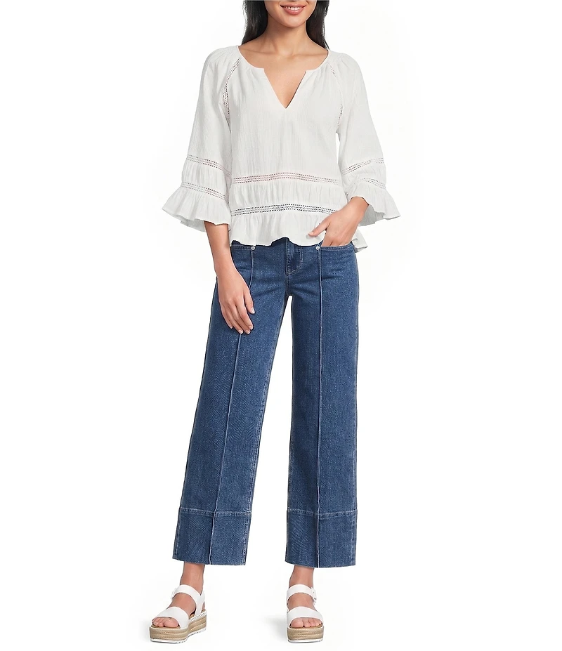 Dear John Holly Denim High Rise Wide Leg Ankle Length Pintuck Jeans