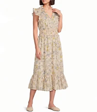 Dear John Ishani Woven Print V-Neck Short Sleeve Maxi Length A-Line Dress