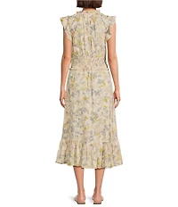 Dear John Ishani Woven Print V-Neck Short Sleeve Maxi Length A-Line Dress