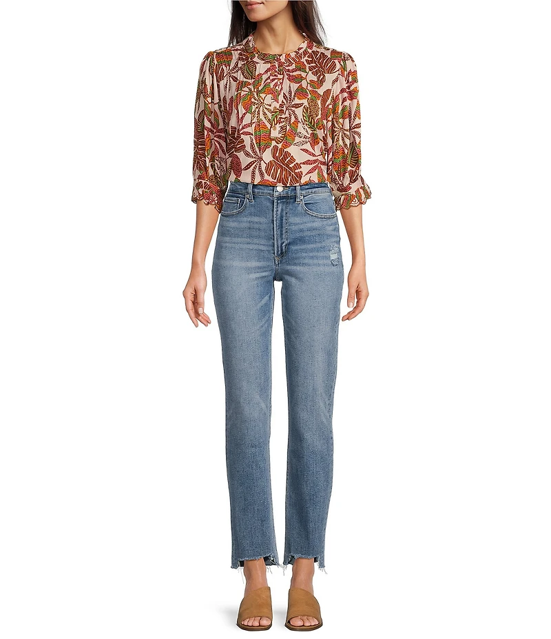 Dear John Jodi Straight Leg High Rise Fray High Low Hem Jean