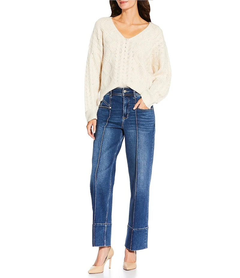 Dear John Lexi Wool Blend Cable Knit V-Neck Long Sleeve Sweater