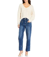 Dear John Lexi Wool Blend Cable Knit V-Neck Long Sleeve Sweater