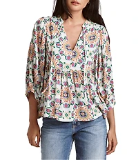 Dear John Malia 3/4 Sleeve Tie Front V-Neck Blouse