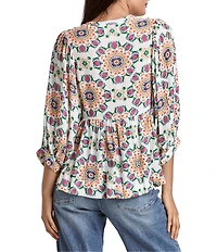 Dear John Malia 3/4 Sleeve Tie Front V-Neck Blouse