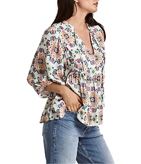 Dear John Malia 3/4 Sleeve Tie Front V-Neck Blouse
