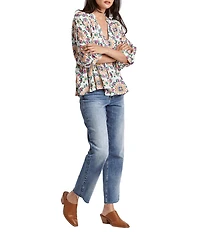 Dear John Malia 3/4 Sleeve Tie Front V-Neck Blouse
