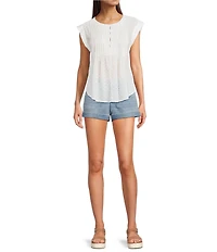 Dear John Marfa Eyelet Crew Neck Cap Sleeve Blouse
