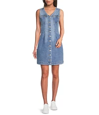 Dear John Sabrina Denim V-Neck Sleeveless Button Down Dress