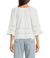Dear John Sybil Woven Split V-Neck 3/4 Sleeve Ruffle Blouse