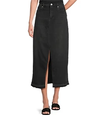 Dear John Vianna Woven Denim A-Line Straight Cut Off Hem Midi Skirt
