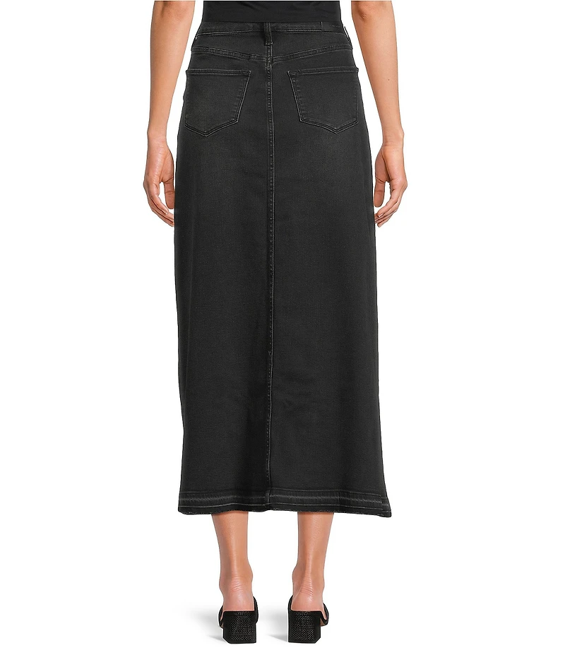 Dear John Vianna Woven Denim A-Line Straight Cut Off Hem Midi Skirt