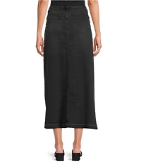 Dear John Vianna Woven Denim A-Line Straight Cut Off Hem Midi Skirt