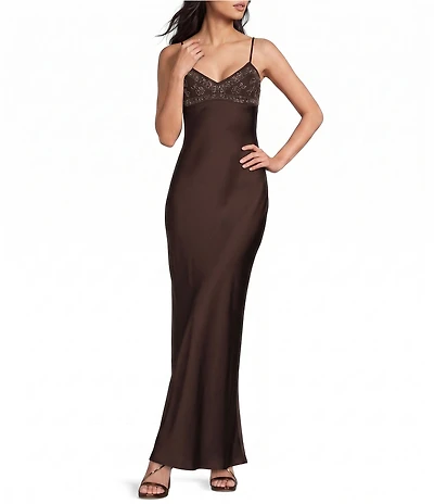 Dear Moon Beaded Satin V-Neck Maxi Dress