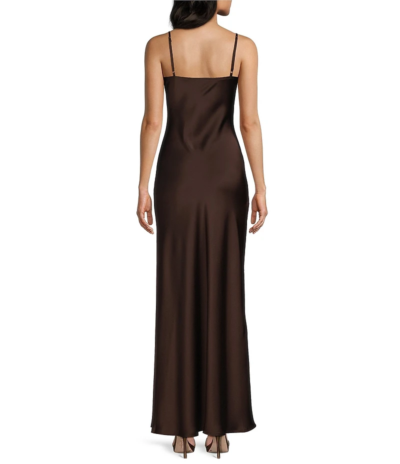 Dear Moon Beaded Satin V-Neck Maxi Dress