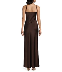 Dear Moon Beaded Satin V-Neck Maxi Dress