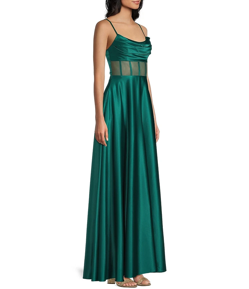 Dear Moon Charmeuse Cowl Neck Corseted Gown