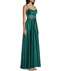 Dear Moon Charmeuse Cowl Neck Corseted Gown
