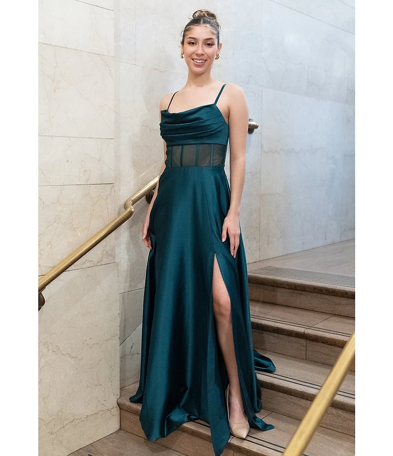 Dear Moon Charmeuse Cowl Neck Corseted Gown