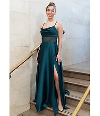 Dear Moon Charmeuse Cowl Neck Corseted Gown