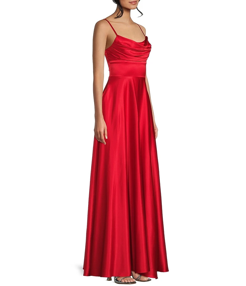 Dear Moon Charmeuse Cowl Neck Side Slit Dress