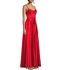 Dear Moon Charmeuse Cowl Neck Side Slit Dress