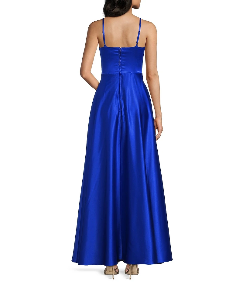 Dear Moon Charmeuse Cowl Neck Side Slit Gown