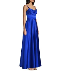 Dear Moon Charmeuse Cowl Neck Side Slit Gown