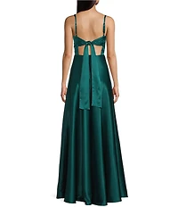 Dear Moon Charmeuse Scoop Neck Front Slit A-Line Ballgown