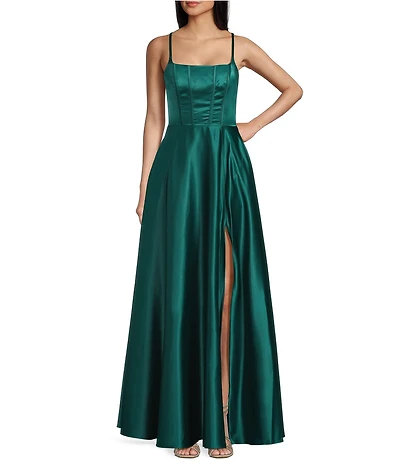 Dear Moon Charmeuse Square Neck Corset Bodice Dress