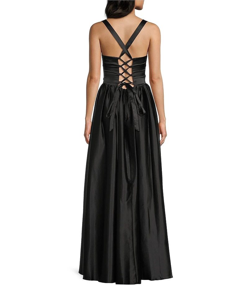 Dear Moon Charmeuse Sweetheart Neck Lace Up Back Dress