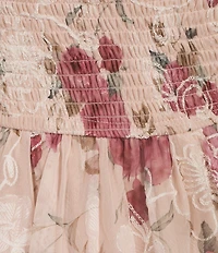 Dear Moon Chiffon Floral Printed Smocked Flutter Sleeve Ruffle Midi Dress