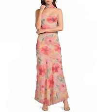 Dear Moon Chiffon Floral Printed Strapless Scarf Maxi Dress