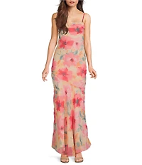 Dear Moon Chiffon Floral Printed Strapless Scarf Maxi Dress