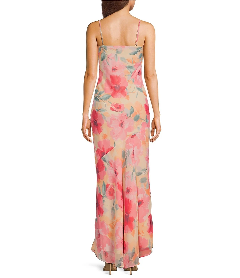 Dear Moon Chiffon Floral Printed Strapless Scarf Maxi Dress