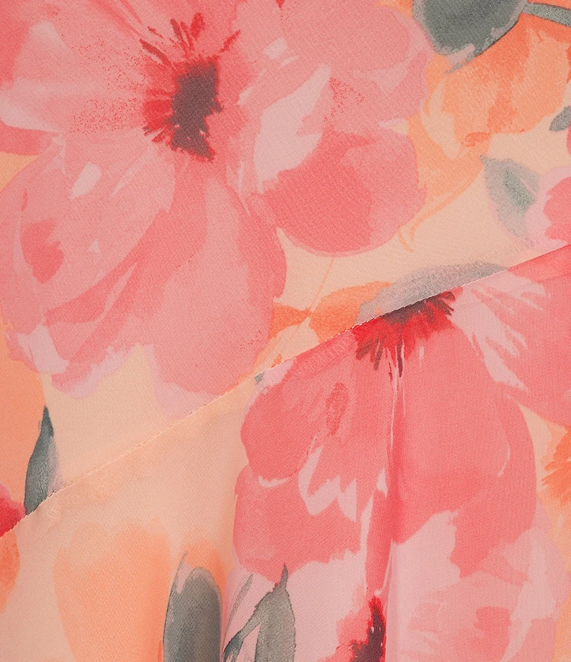 Dear Moon Chiffon Floral Printed Strapless Scarf Maxi Dress
