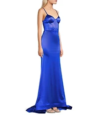 Dear Moon Corseted Bustier Bodice Open Back Mermaid Long Ball Gown