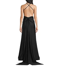 Dear Moon Cowl Neck Corseted Open Bow Back Long Dress