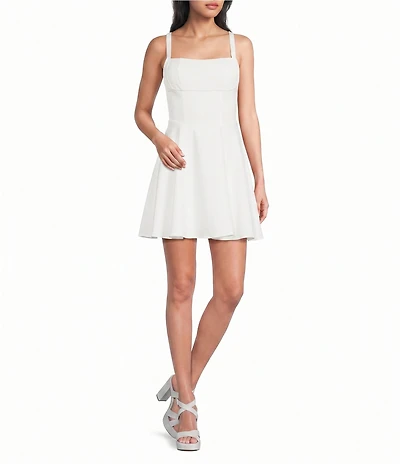 Dear Moon Crepe Square Neck Lace Up Back Dress