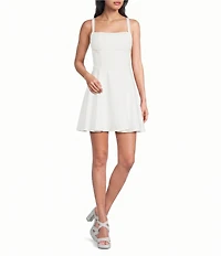 Dear Moon Crepe Square Neck Lace Up Back Dress