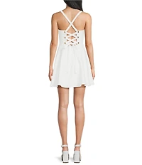 Dear Moon Crepe Square Neck Lace Up Back Dress