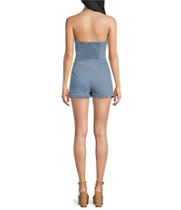 Dear Moon Denim Halter V-Neck Button Front Romper
