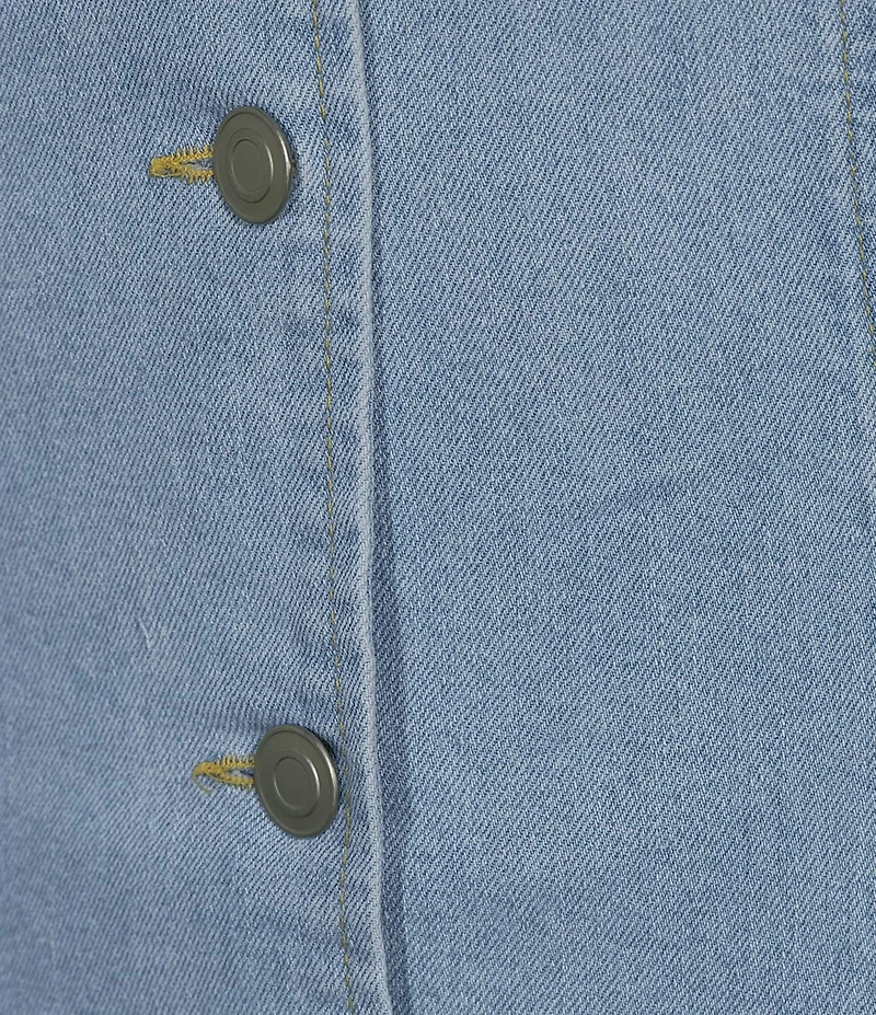 Dear Moon Denim Halter V-Neck Button Front Romper