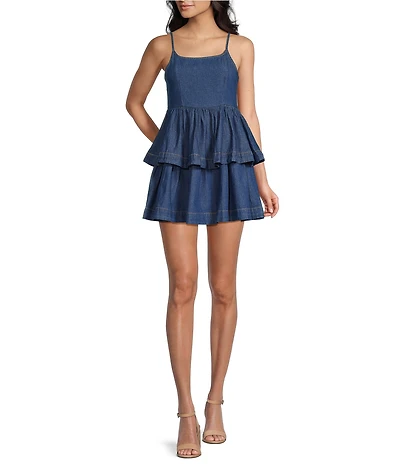 Dear Moon Denim Scoop Neck Double Tiered Dress