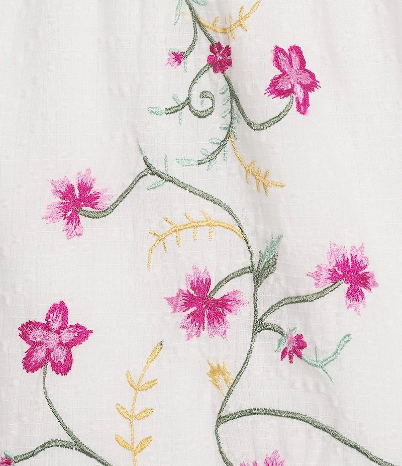 Dear Moon Floral Eyelet Embroidered Square Neck Puff Sleeve Dress